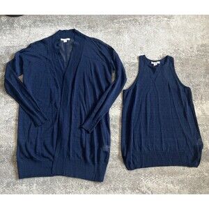 Duffy Cardigan & Tank Womens XS Open Front Blue Linen Shell Sweater Lightweight